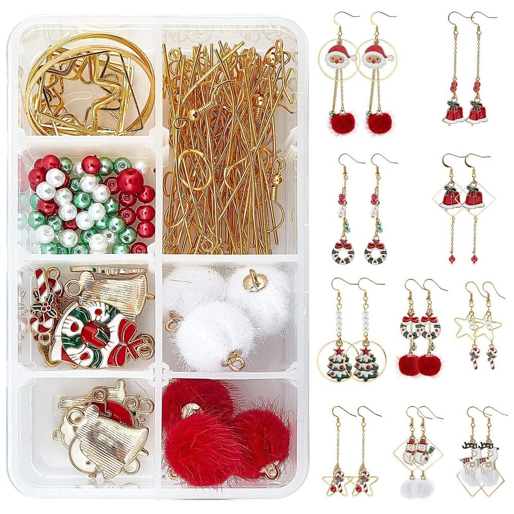 8499 1 Box DIY 10 Pairs Christmas Themed Earring Making Kits Santa Claus